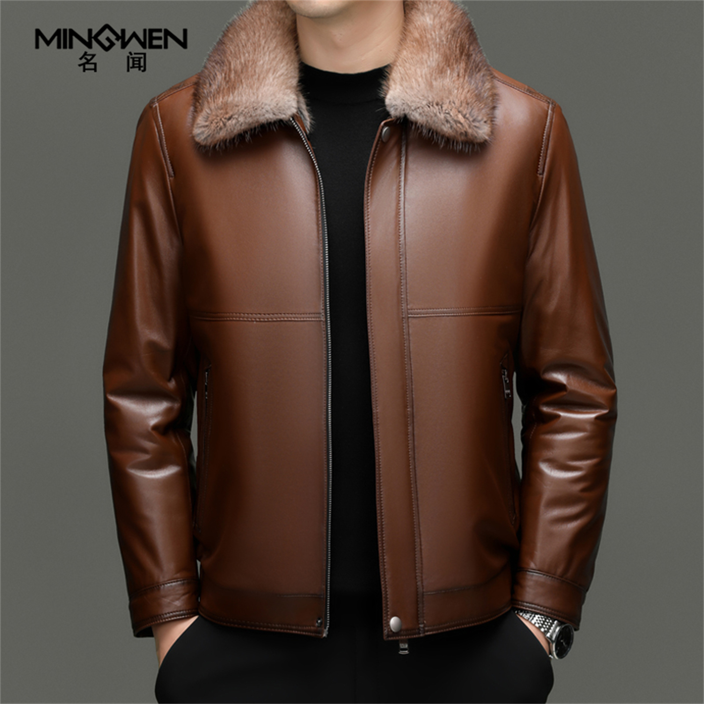 青根貂毛内胆真皮皮衣