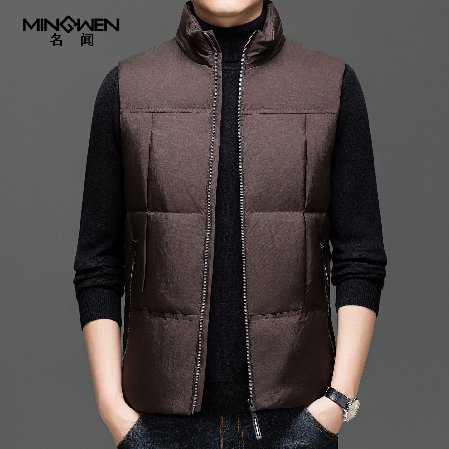 秋冬加厚立领羽绒马甲