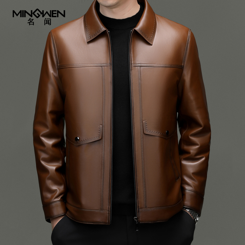 鹅绒内胆翻领绵羊皮外套