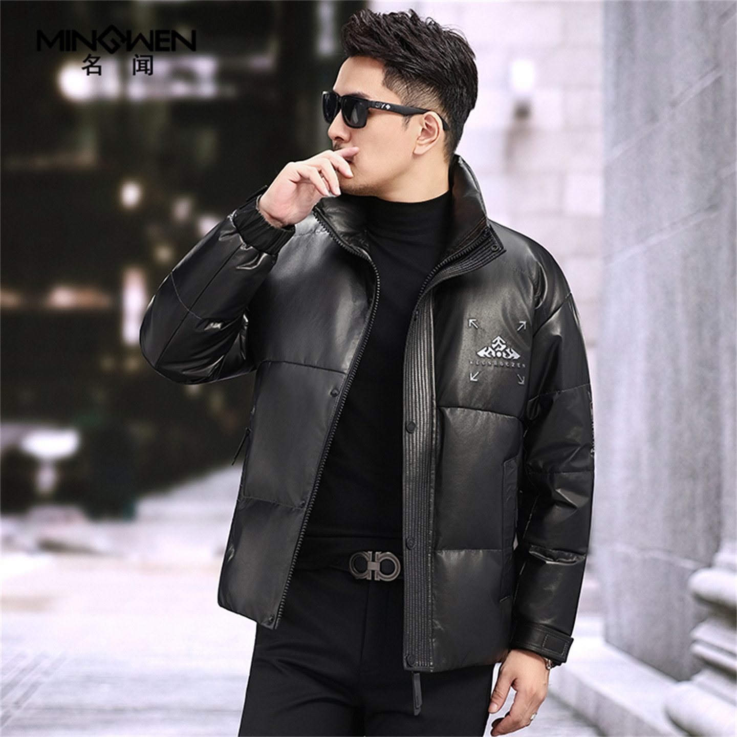 立领真皮皮衣羽绒服男季加厚宽松时尚潮流高级感痞帅头层牛皮外套