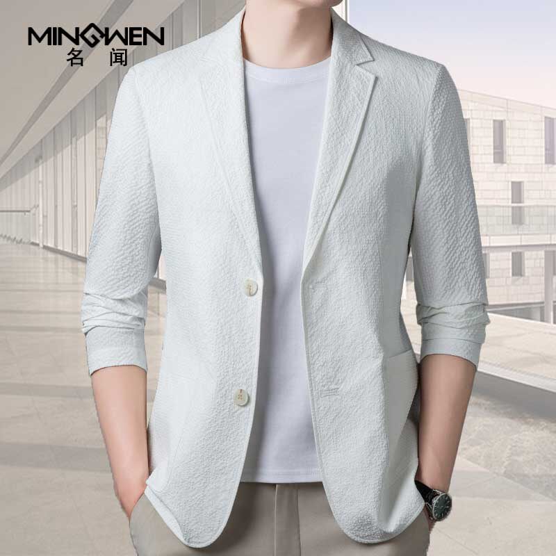 泡泡纱休闲西服男轻薄款韩版修身时尚潮流帅气高级感防晒西装外套