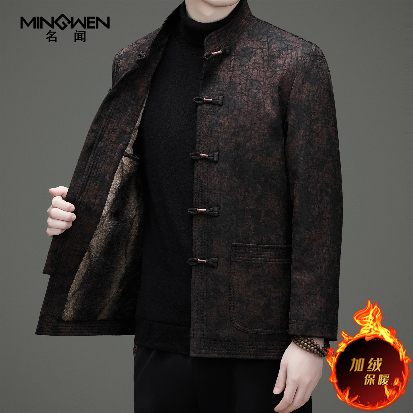 立领唐装棉衣男加绒加厚中国风印花中老年人爸爸宽松外套复古套装,男装,唐装,淘宝优惠券,粉丝福利购,淘宝优惠卷
