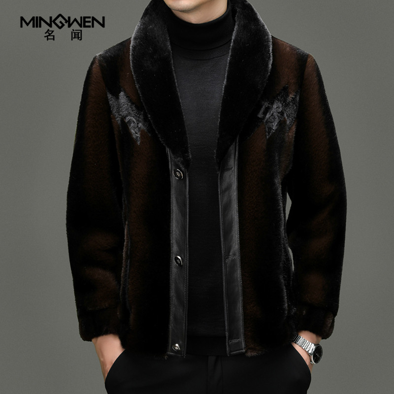 青果领仿貂毛夹克男冬季加厚时尚潮流高级感痞帅仿皮草雪兰貂外套