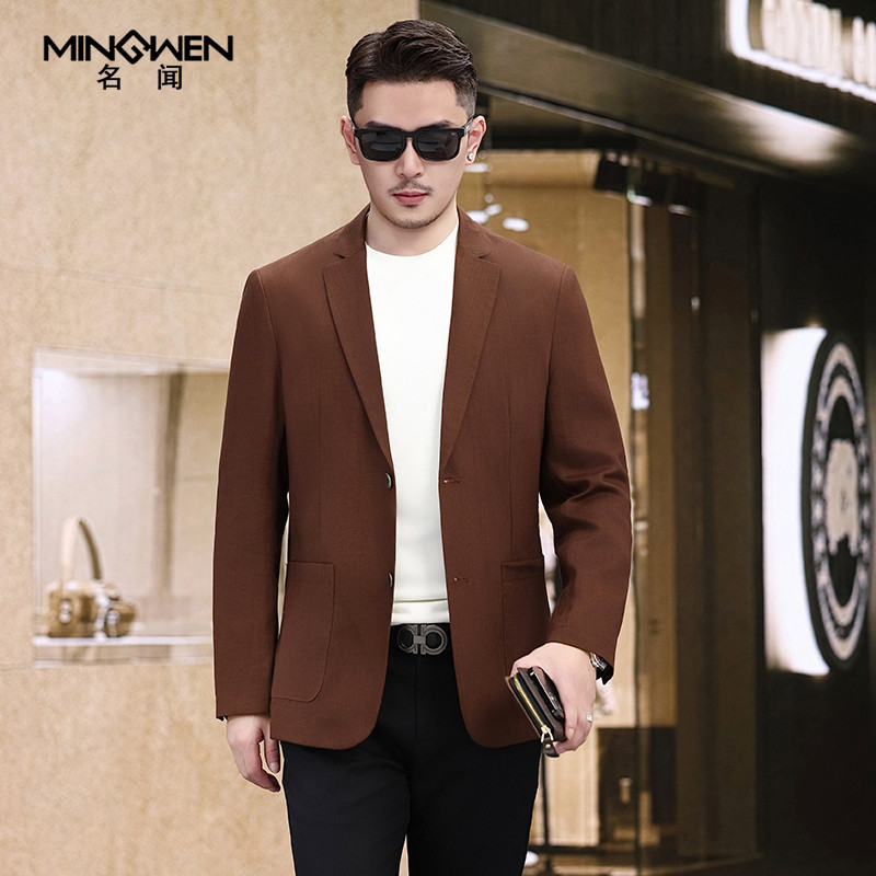 天丝亚麻休闲西服男春夏薄款韩版时尚潮流高级感商务百搭西装外套