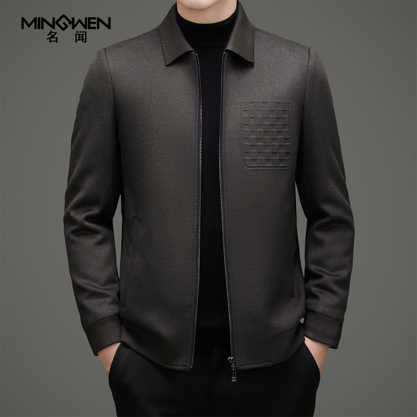 可拆翻领纯羊毛呢子夹克男加厚夹棉时尚休闲高级感中年爸爸装外套