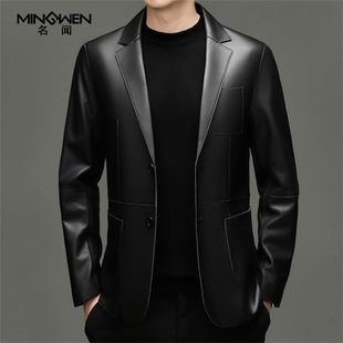 潮流高级感痞帅英伦风绵羊皮休闲西服外套 修身 真皮皮衣西装 男韩版