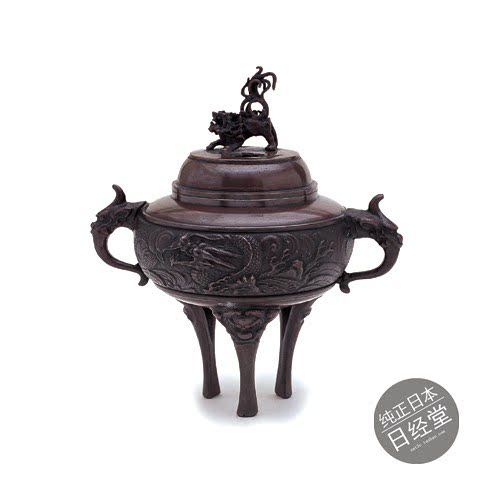日本代购 高冈铜器 家用室内檀香香炉 龙地纹 能作吉秀作 摆件品