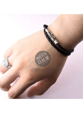 牛皮双层编织银罗马柱手链