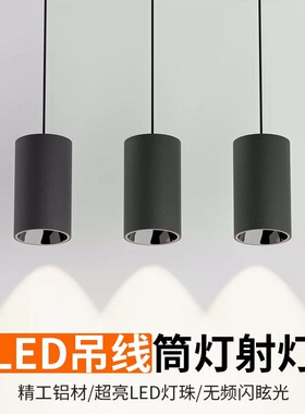 可调光led吊线射灯免开孔圆形明装防眩筒灯餐厅吊灯商用咖啡厅灯