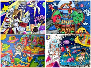 A3/8/4K开代画手抄报科幻画儿童画美术作品定制代做手绘简笔画