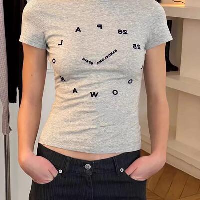 纯原单现货palomawool西班牙全棉时钟印花修身短袖T恤上衣女春夏