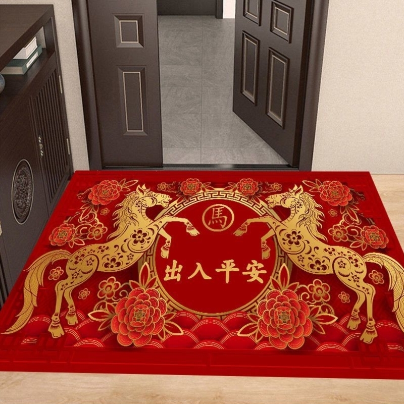 新中式马年地垫2026新年入户门垫红色进门地毯大门口脚垫玄关垫子