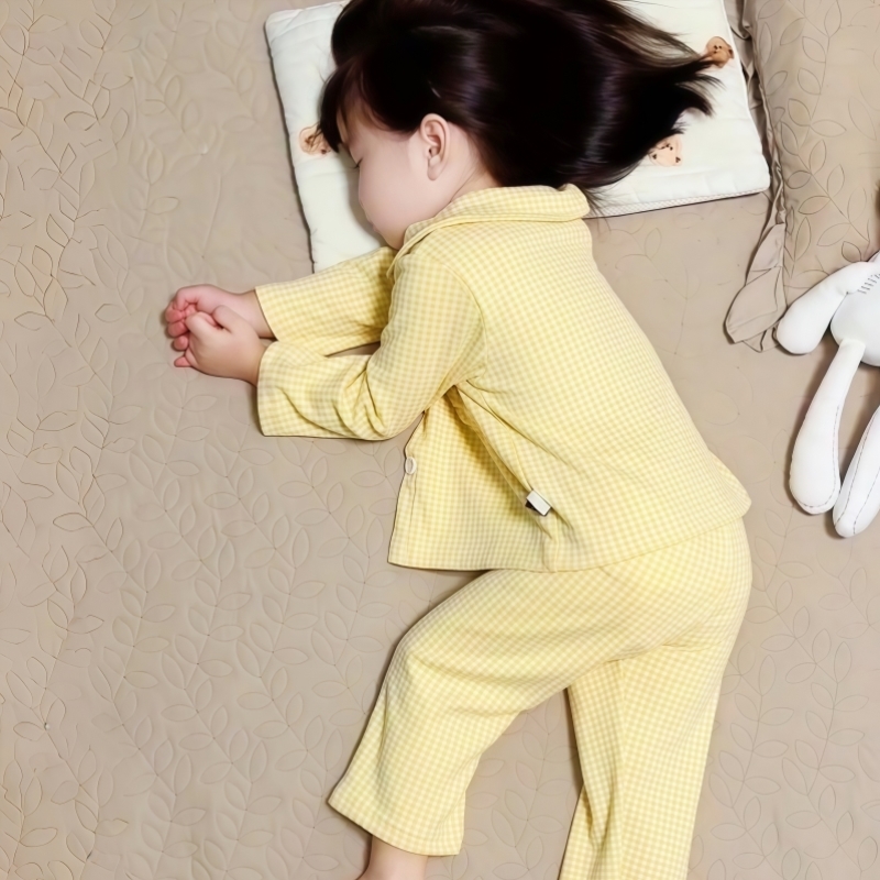 德绒格子翻领儿童睡衣男女孩秋冬宝宝加厚长袖家居服双面磨毛套装