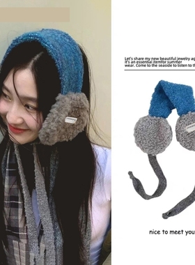 护耳羊羔绒耳罩绑带女秋冬季保暖系带蓝色耳包男户外骑行防风耳套