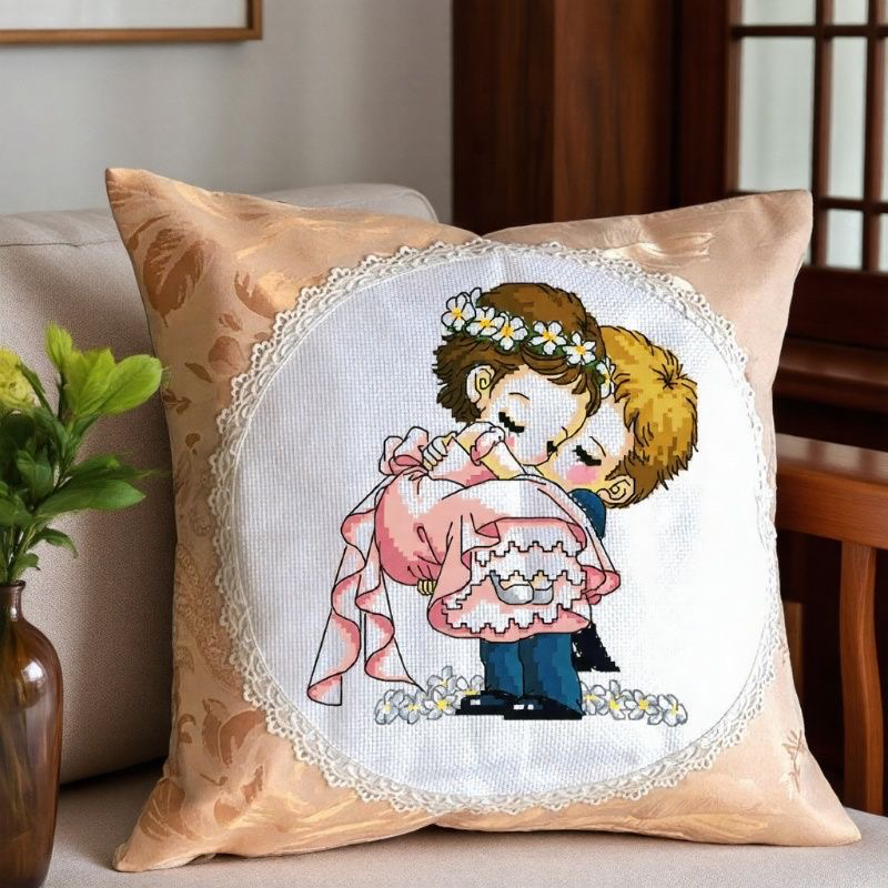 卡通情侣人物印图十字绣套装通用方套圆形抱枕订做小王子娃娃对图
