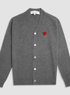CDG日系川久镶钻爱心开衫红心情侣款playV领毛衣针织羊毛衫