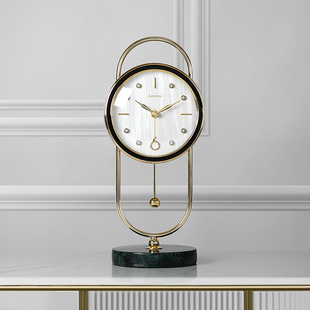 时钟轻奢座钟客厅家用台钟桌面 定制欧式 复古皮革钟表摆件创意台式