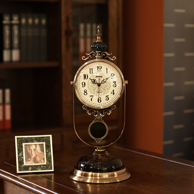 欧式创意座钟客厅摆钟桌面装饰美式卧室静音时钟复古台式摇摆钟表