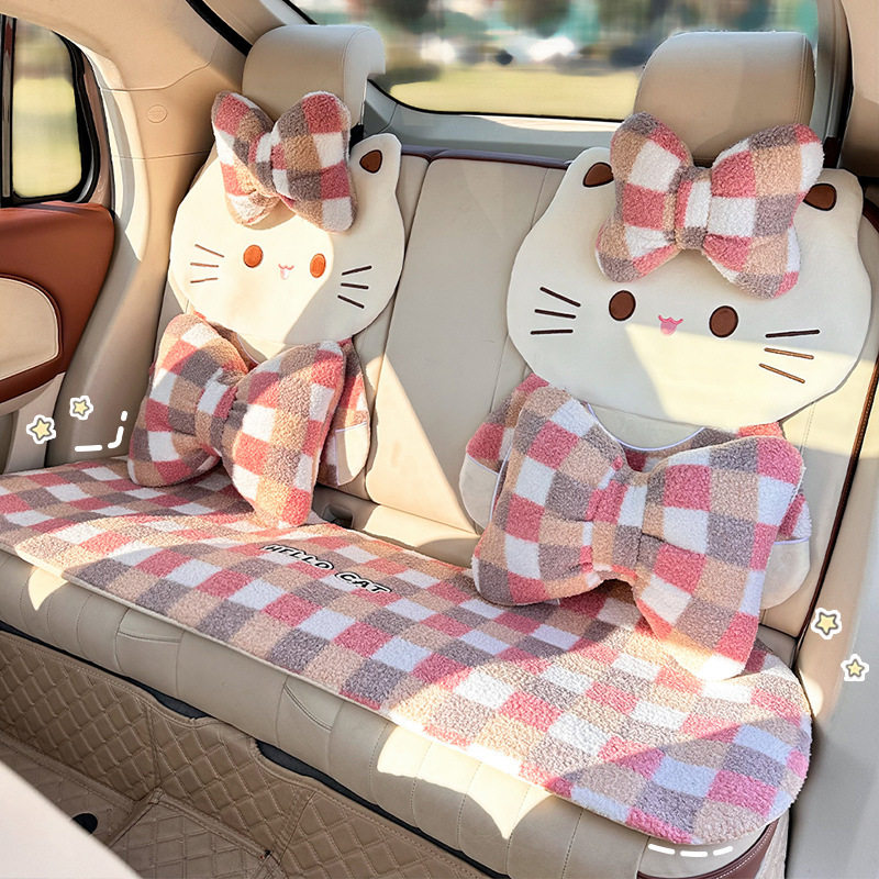 秋冬季新款毛绒舒适车载座椅护颈枕靠枕可爱汽车用品