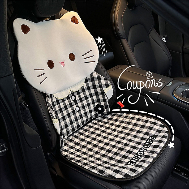 汽车坐垫夏季可爱猫咪车载舒适防滑座椅座垫创意车内座套四季通用