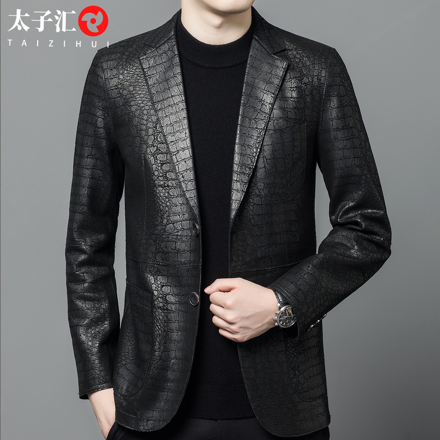 绵羊皮休闲真皮皮衣西装领夹克