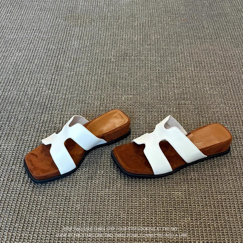 真皮时尚外穿坡跟厚底百搭凉拖鞋