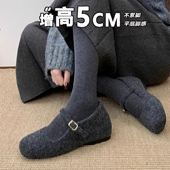 小个子内增高5cm复古玛丽珍加绒毛毛鞋 单鞋 女2025秋冬新款 豆豆鞋