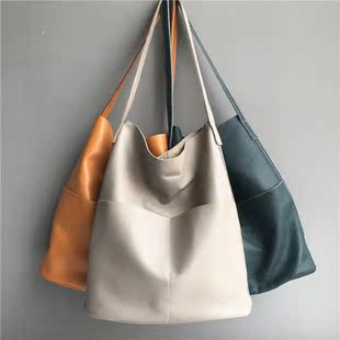 真皮女包工厂自制头层牛皮水桶包托特包百搭大容量软皮单肩手提包