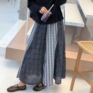 撞色格子半身裙 不褪不換 娜娜上新 0724