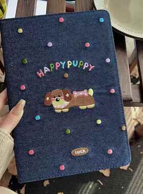 萌宠腊肠狗ipadair6保护套2024平板第十代翻盖书本10.2pro10.5寸牛仔布刺绣mini6苹果迷你7布艺aipaid7/8/9