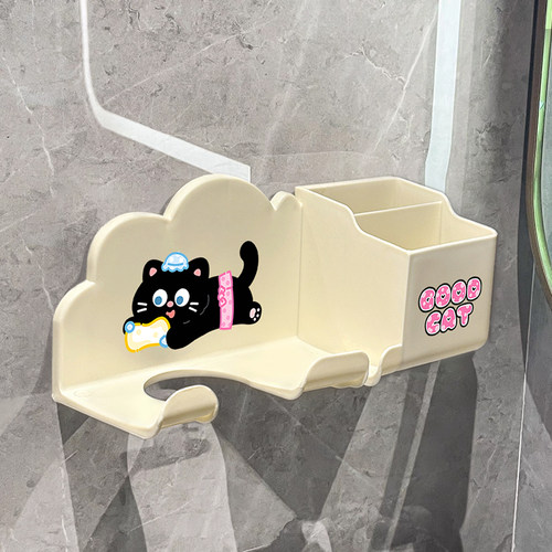 卫生间猫咪吹风机置物架免打孔新款浴室壁挂创意卡通一体收纳架子