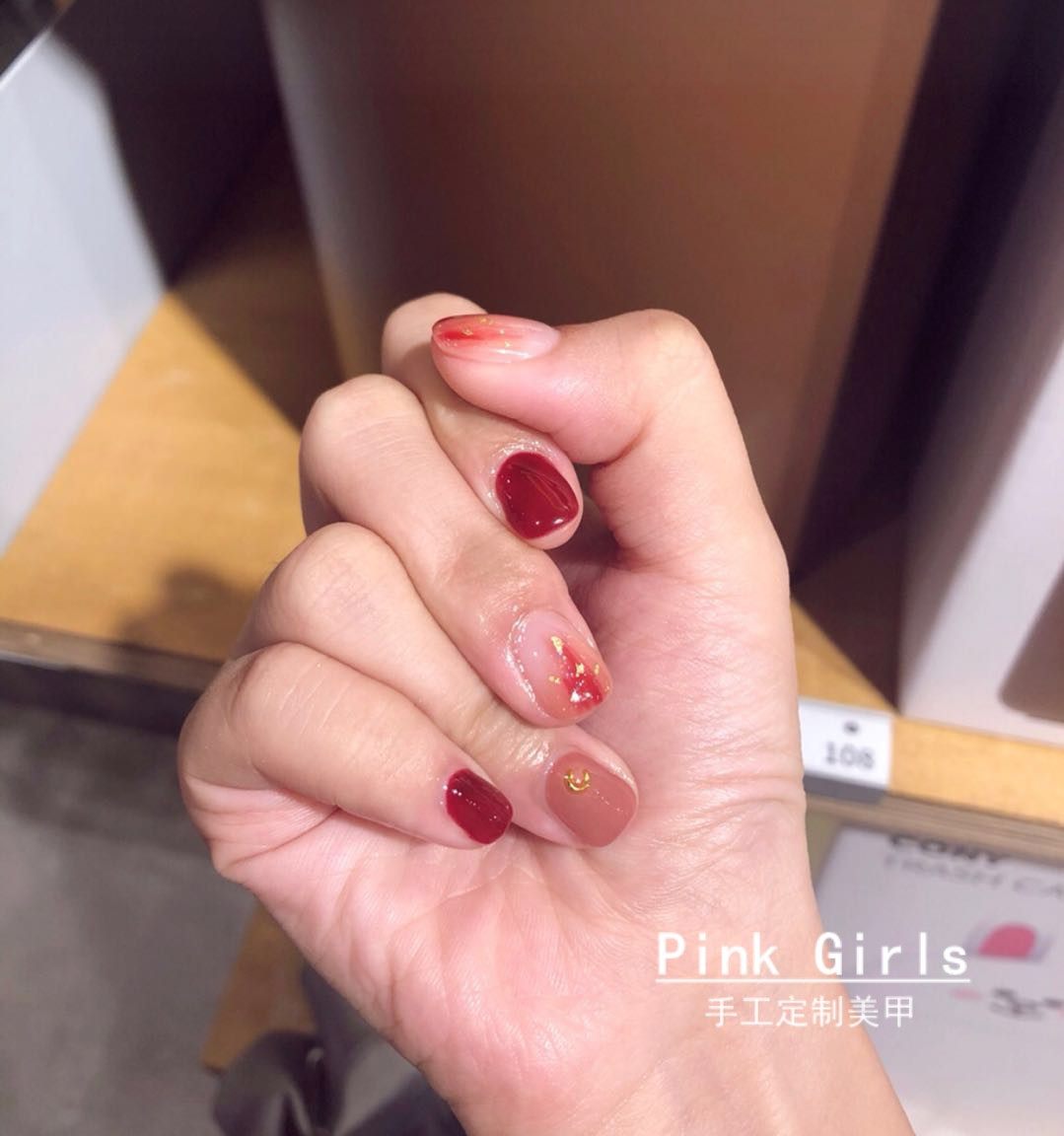 晕染显白金箔定制日式美甲贴片假指甲穿戴可拆卸新娘甲片包邮抖音