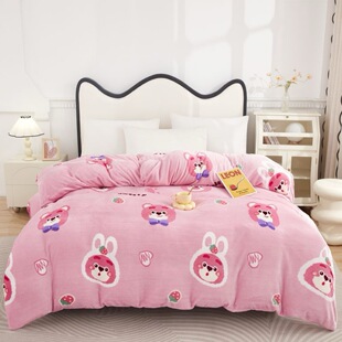 加厚双面法兰绒被套双人单件冬季保暖毛毯幼儿园珊瑚绒被简约现代