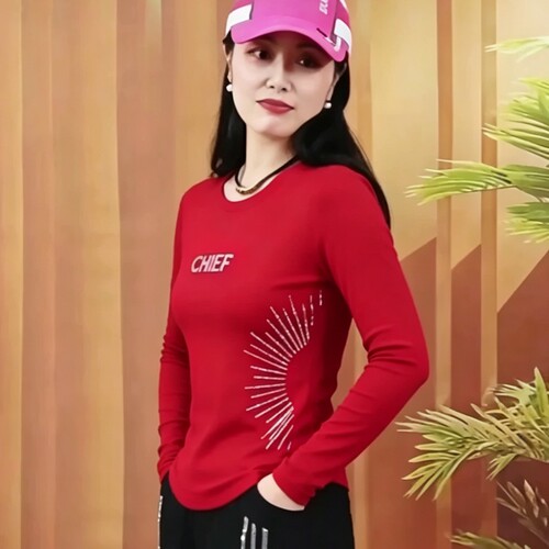 2026新款显瘦圆领长袖T恤女