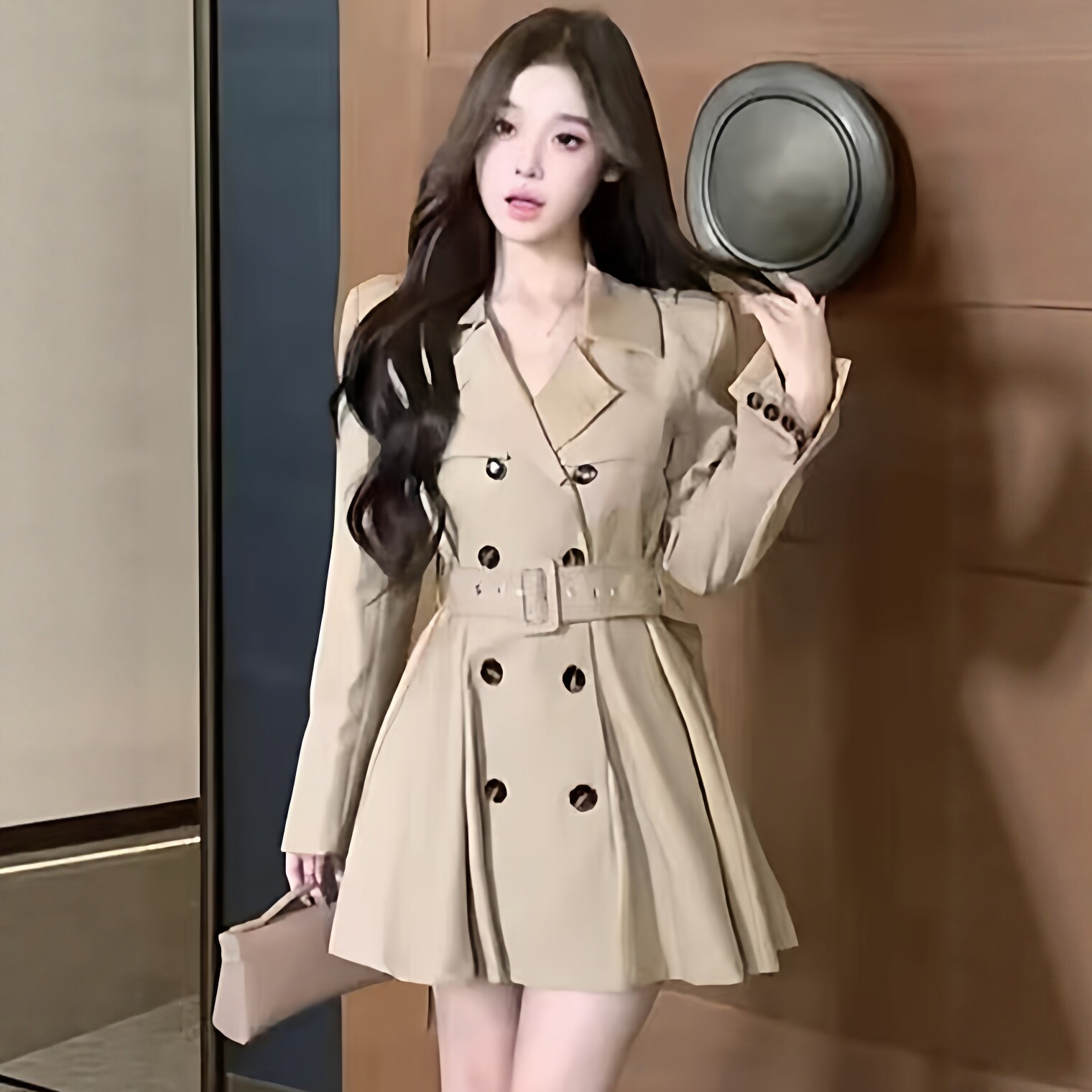 春装女2026中长款百搭英伦风衣女网红小个子设计感西装炸街外套潮