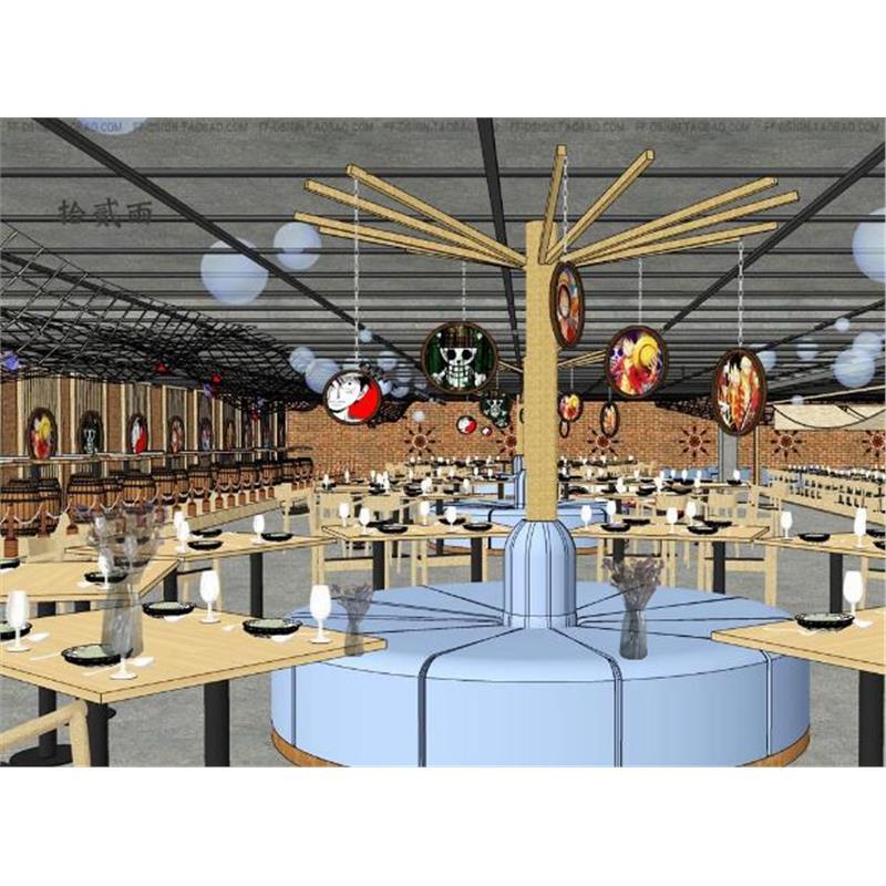 SU模型海贼王动漫创意主题餐厅海盗船渔网船舵空间设计草图大师
