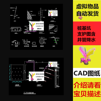 桩基坑支护图含井管降水 大样图 降水图总平图 喷浆立面图CAD图纸