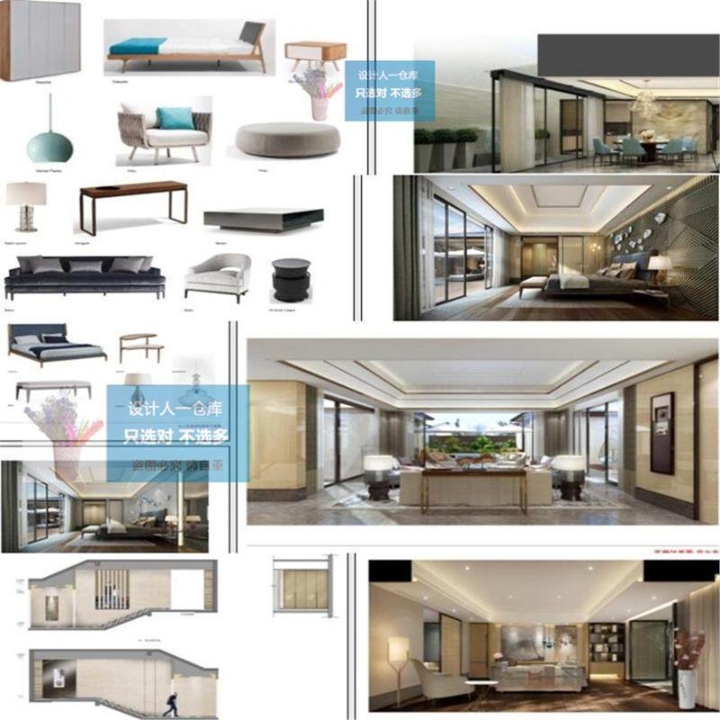 新中式度假村别墅室内设计方案图民宿禅意住宅SU模型CAD施工