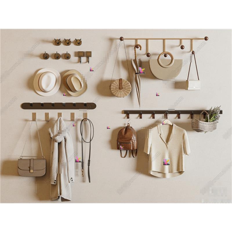 5331现代衣架 挂衣钩 衣服 包包 帽子 衣帽架 背包 雨伞SU模型