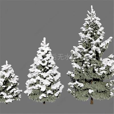 现代雪景 乔木积雪 松树 松景 雪松 雪 冬季树 草图大师SU模型