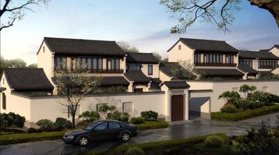 绿城安吉桃花源B区新中式别墅建筑SU模型+建筑规划设计方案效果图