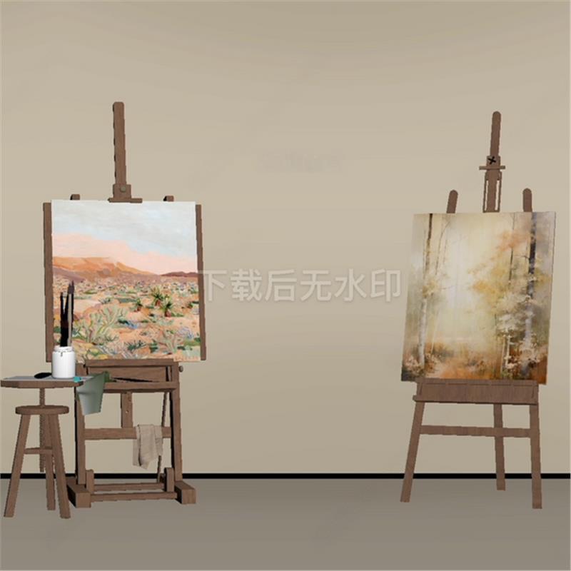现代画具 画架 画 工作室画室 板凳 装饰 草图大师SU模型