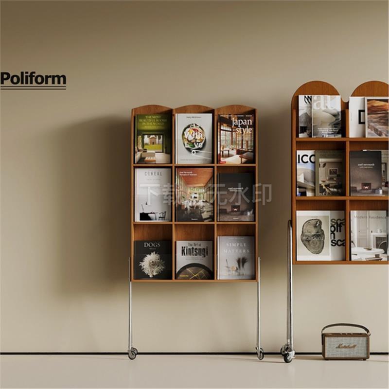 现代中古书架 中古风书架 报刊架 木质书刊架 书籍草图大师SU模型