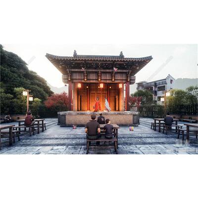 4619中式乡村戏台 休憩空间 戏楼 舞台 小公建 戏园桌椅SU模型
