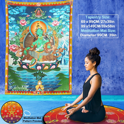 绿度母菩萨挂布挂毯佛像结缘挂画唐卡画像定制Green Tara Thangka