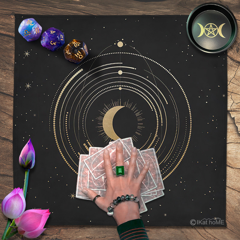 月亮行星轮回塔罗牌桌布绒布推牌布桌游背景布星空布祭坛布仪式布