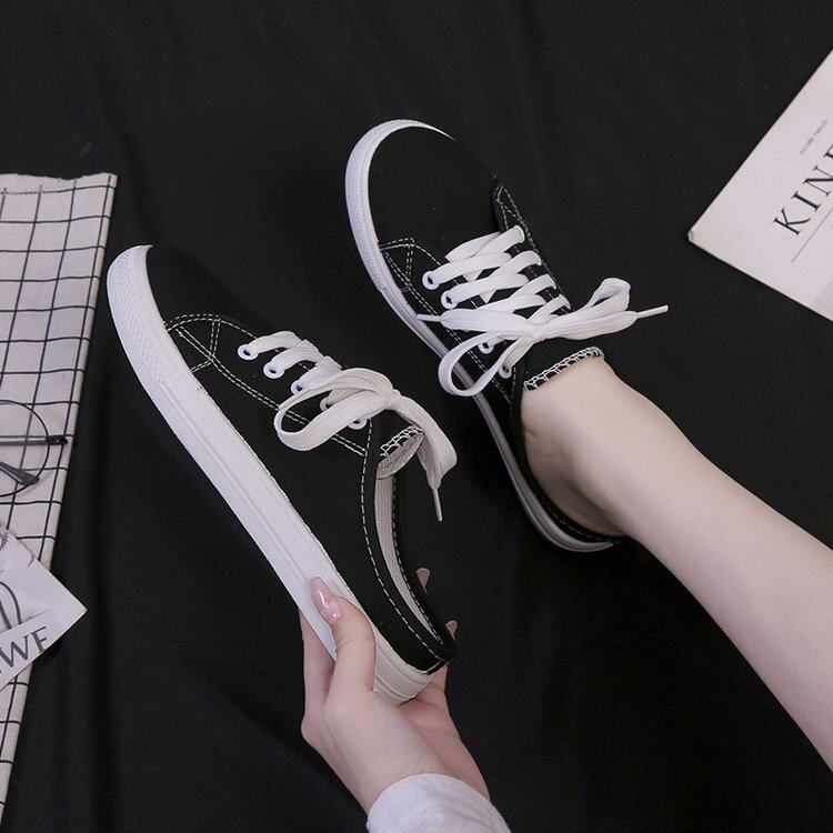 Heel canvas shoe Semi slipper skate shoes Stirrup Cloth shoes 2019 new pattern gym shoes slipper Semi-care White shoesin the Women's Shoes, Slippers  category - from Buy2taobao.com to provide professional Taobao agent buy service