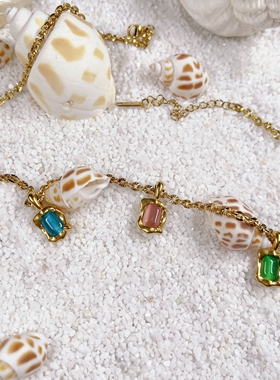 夏日清凉感波西米亚项链猫眼石颈链马尔代夫蓝绿锁骨链新款礼物