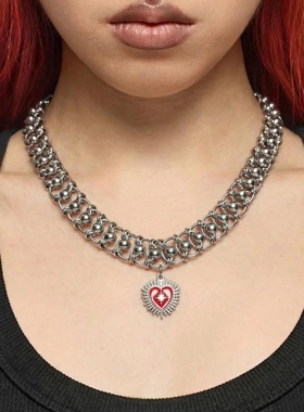 PUNK 原创小众设手工链爱心锁骨链项链男女个性夸张重工亚比配饰