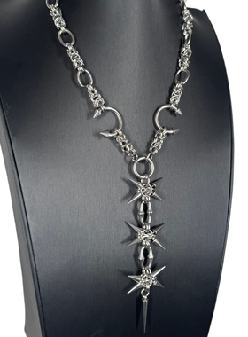 PUNK 原创小众设手工链尖刺刀剑吊坠项链男女个性夸张重工配饰